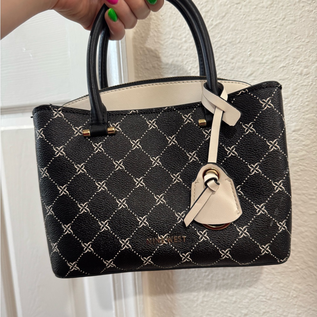 Nine West Black And White Women's Eloise Jet Set Satchel Handbag Crossbody